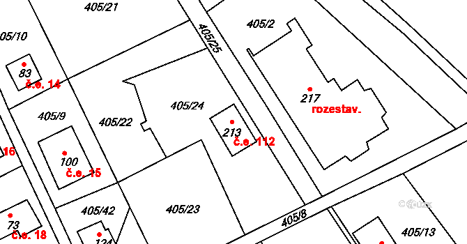 Velká 112, Kamýk nad Vltavou na parcele st. 213 v KÚ Velká nad Vltavou, Katastrální mapa