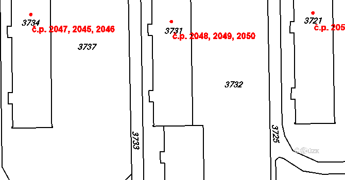 Žďár nad Sázavou 4 2048,2049,2050, Žďár nad Sázavou na parcele st. 3731 v KÚ Město Žďár, Katastrální mapa
