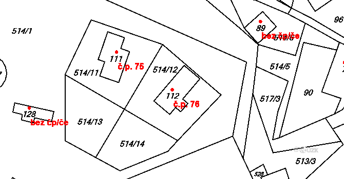 Kadov 76 na parcele st. 112 v KÚ Kadov u Sněžného, Katastrální mapa