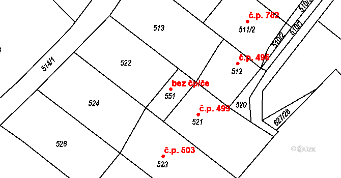 Libčice nad Vltavou 39597008 na parcele st. 551 v KÚ Letky, Katastrální mapa