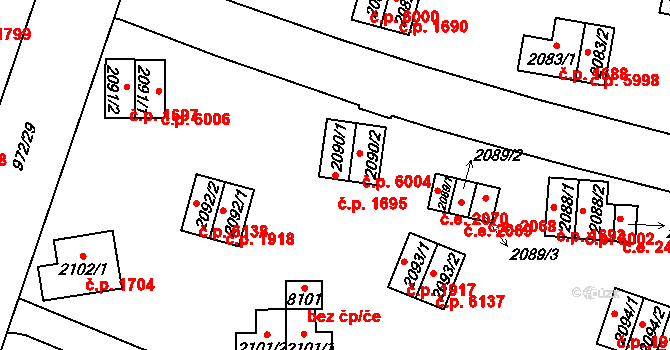 Zlín 1695 na parcele st. 2090/1 v KÚ Zlín, Katastrální mapa