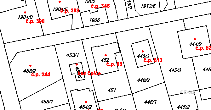 Píšť 89 na parcele st. 452 v KÚ Píšť, Katastrální mapa
