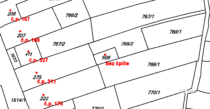 Tečovice 47674008 na parcele st. 506 v KÚ Tečovice, Katastrální mapa