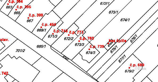 Bosonohy 760, Brno na parcele st. 673/3 v KÚ Bosonohy, Katastrální mapa