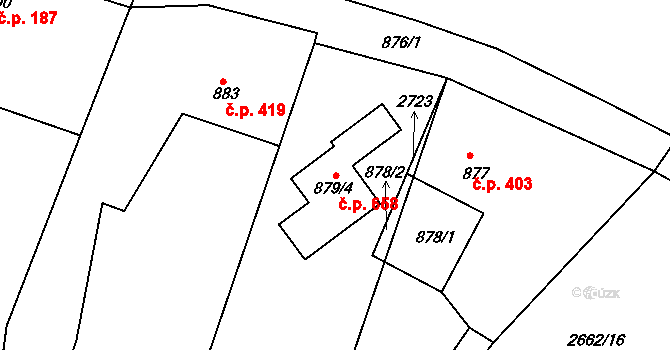 Želechovice nad Dřevnicí 658 na parcele st. 879/4 v KÚ Želechovice nad Dřevnicí, Katastrální mapa