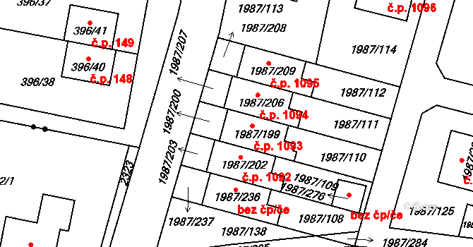 Nýřany 1093 na parcele st. 1987/199 v KÚ Nýřany, Katastrální mapa