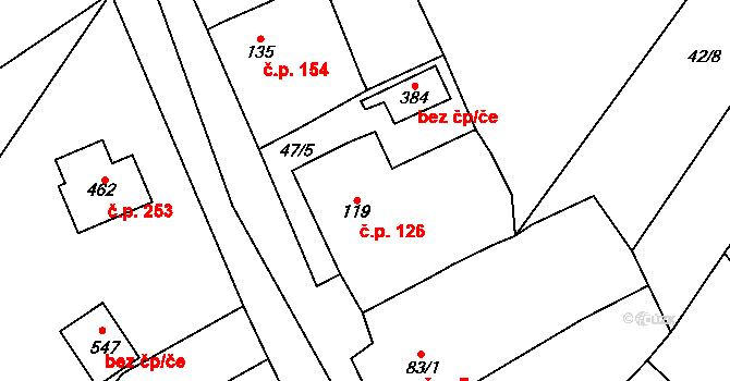 Blatnice 126 na parcele st. 119 v KÚ Blatnice u Nýřan, Katastrální mapa