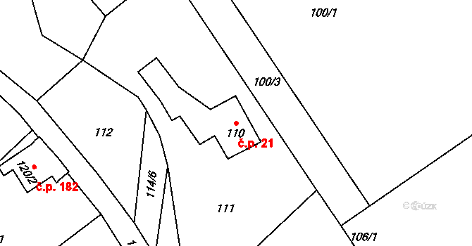 Mistřovice 21, Český Těšín na parcele st. 110 v KÚ Mistřovice, Katastrální mapa