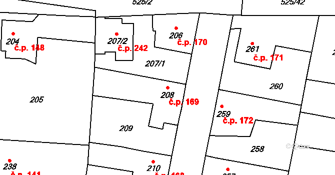 Jinočany 169 na parcele st. 208 v KÚ Jinočany, Katastrální mapa