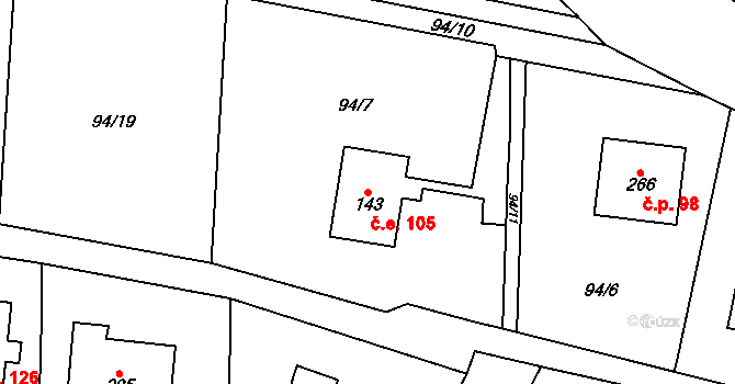 Libeř 105 na parcele st. 143 v KÚ Libeř, Katastrální mapa