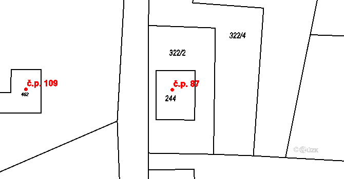 Kytlice 87 na parcele st. 244 v KÚ Falknov, Katastrální mapa