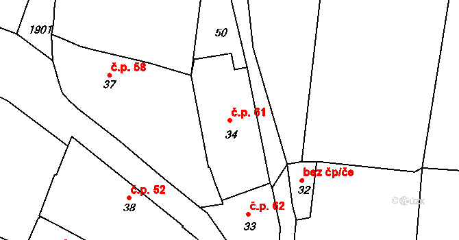 Tlumačov 61 na parcele st. 34 v KÚ Tlumačov u Domažlic, Katastrální mapa