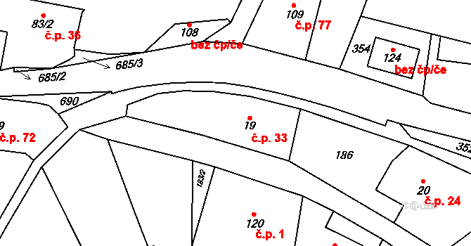 Machovská Lhota 33, Machov na parcele st. 19 v KÚ Machovská Lhota, Katastrální mapa