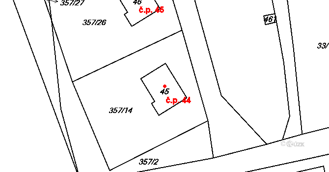 Chrančovice 44, Všeruby na parcele st. 45 v KÚ Chrančovice, Katastrální mapa