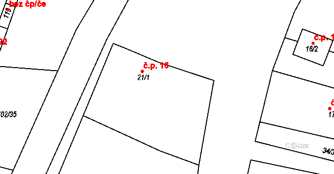 Jezbořice 16 na parcele st. 21/1 v KÚ Jezbořice, Katastrální mapa