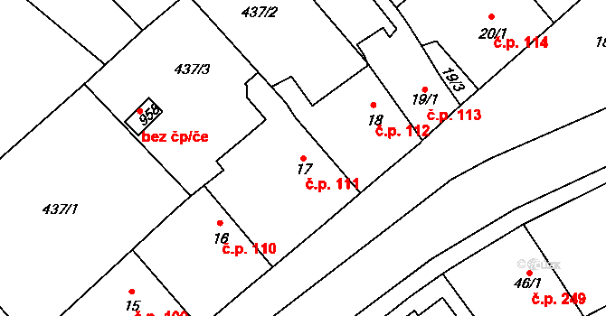 Sezemice 111 na parcele st. 17 v KÚ Sezemice nad Loučnou, Katastrální mapa