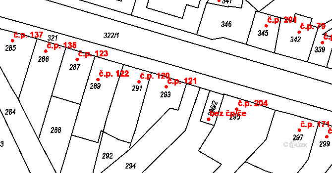 Jestřebí 121, Rájec-Jestřebí na parcele st. 293 v KÚ Jestřebí, Katastrální mapa