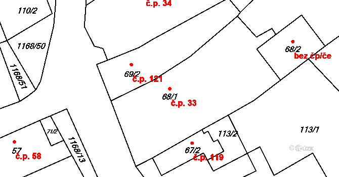 Chromeč 33 na parcele st. 68/1 v KÚ Chromeč, Katastrální mapa