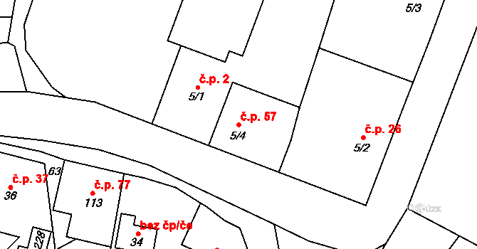 Olšany 57 na parcele st. 5/4 v KÚ Olšany nad Moravou, Katastrální mapa