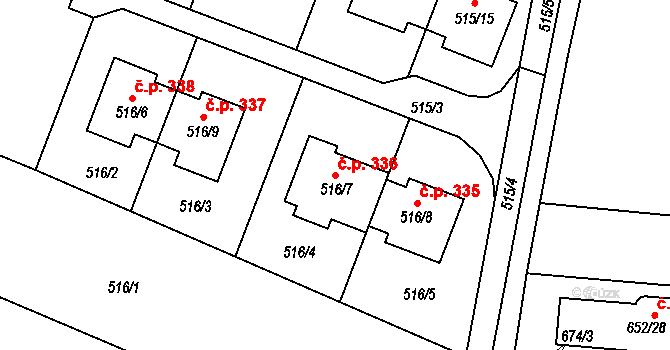 Kobylnice 336 na parcele st. 516/7 v KÚ Kobylnice u Brna, Katastrální mapa
