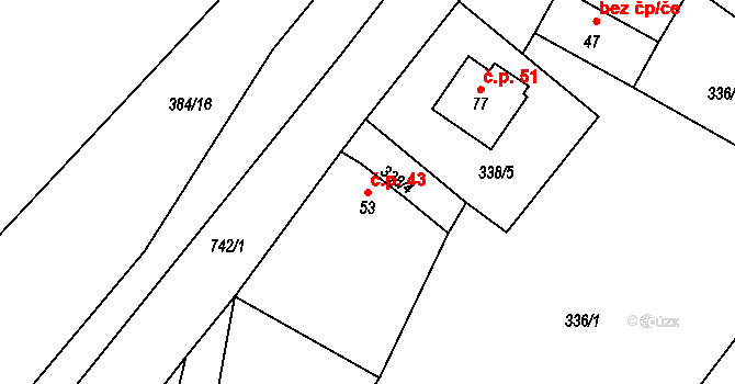 Vodice 43, Lhenice na parcele st. 53 v KÚ Vodice u Lhenic, Katastrální mapa