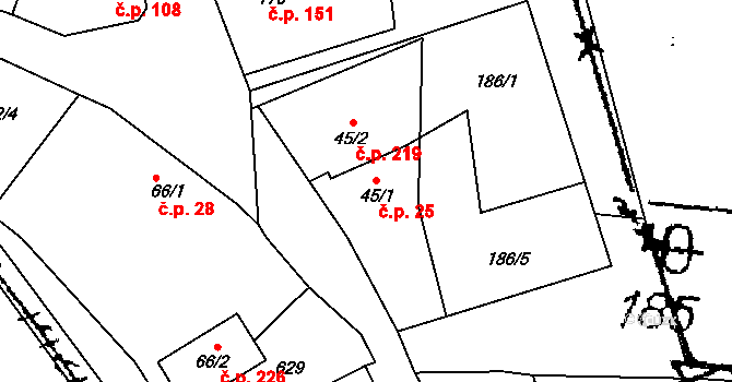 Krušovice 25 na parcele st. 45/1 v KÚ Krušovice, Katastrální mapa