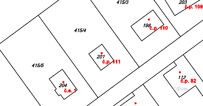 Loukovec 111 na parcele st. 201 v KÚ Loukovec, Katastrální mapa