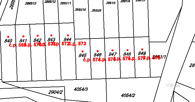 Kryry 575 na parcele st. 846 v KÚ Kryry, Katastrální mapa