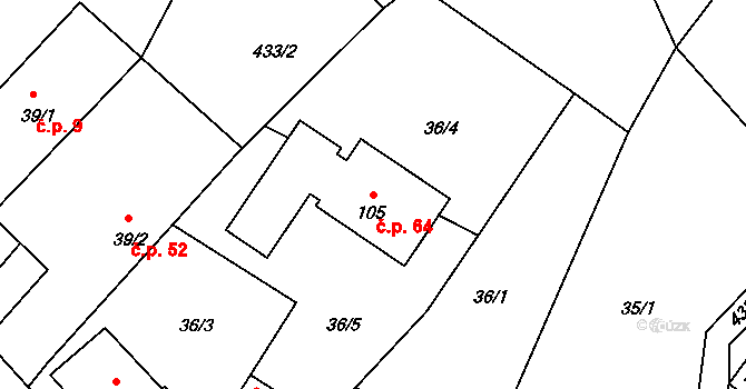 Kornice 64, Litomyšl na parcele st. 105 v KÚ Kornice, Katastrální mapa