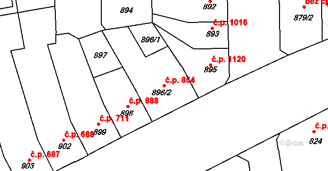 Louny 854 na parcele st. 896/2 v KÚ Louny, Katastrální mapa