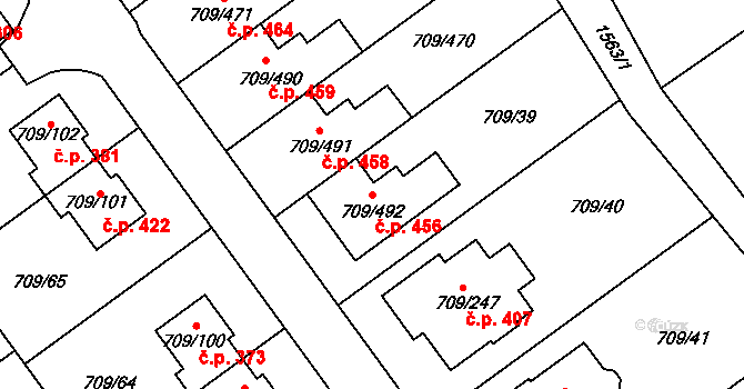Popůvky 456 na parcele st. 709/492 v KÚ Popůvky u Brna, Katastrální mapa