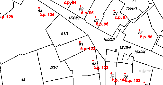 Nepomuk 123 na parcele st. 93 v KÚ Nepomuk, Katastrální mapa
