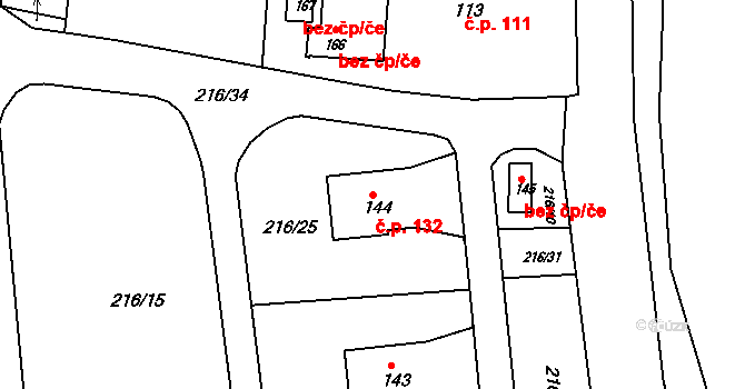 Olešnice 132 na parcele st. 144 v KÚ Olešnice u Rychnova nad Kněžnou, Katastrální mapa