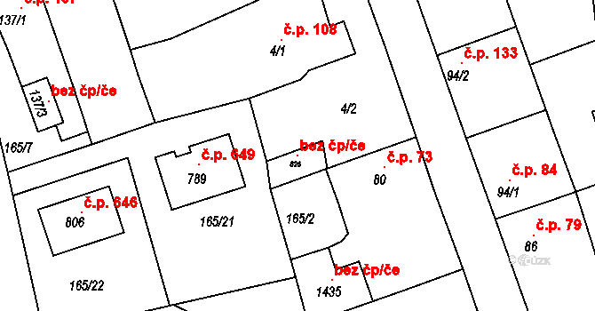 Chýně 98809008 na parcele st. 826 v KÚ Chýně, Katastrální mapa