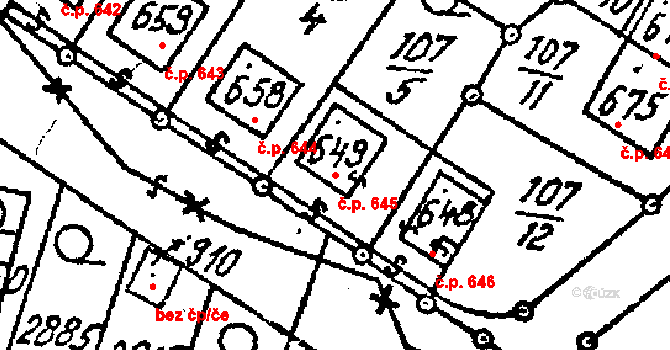 Kostice 645 na parcele st. 649 v KÚ Kostice, Katastrální mapa