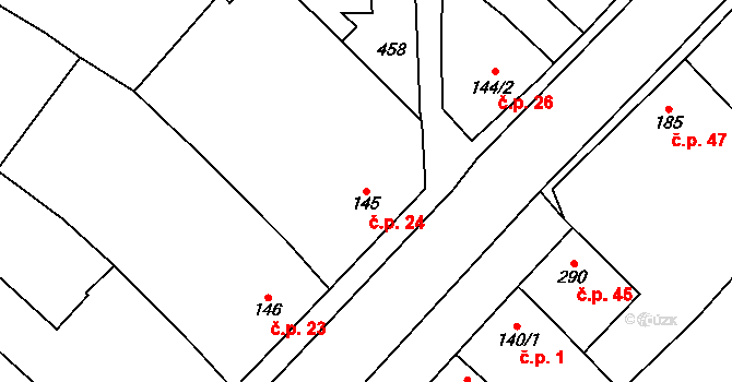 Otonovice 24, Hrubčice na parcele st. 145 v KÚ Hrubčice, Katastrální mapa