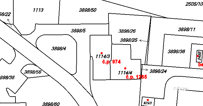 Dobřany 974 na parcele st. 1114/3 v KÚ Dobřany, Katastrální mapa