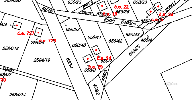 Přerov IV-Kozlovice 24, Přerov na parcele st. 650/7 v KÚ Kozlovice u Přerova, Katastrální mapa