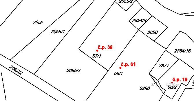 Velechvín 38, Lišov na parcele st. 57/1 v KÚ Velechvín, Katastrální mapa