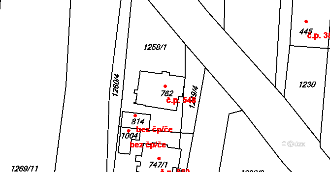 Ledenice 548 na parcele st. 762 v KÚ Ledenice, Katastrální mapa