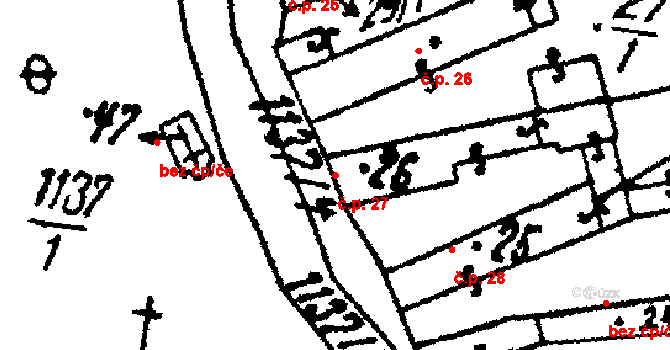 Olešovice 27, Úterý na parcele st. 26 v KÚ Olešovice, Katastrální mapa