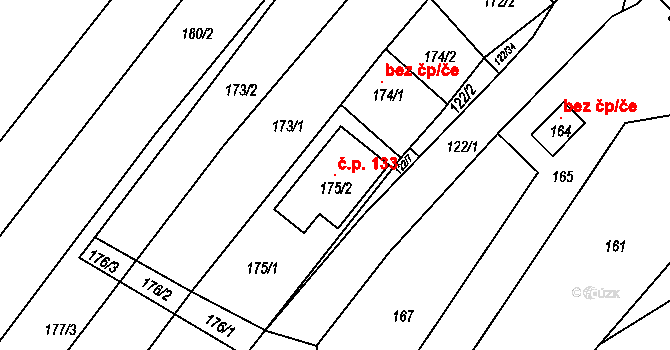 Lipová 133 na parcele st. 175/2 v KÚ Lipová u Přerova, Katastrální mapa