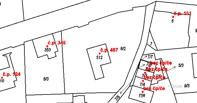Kokonín 467, Jablonec nad Nisou na parcele st. 512 v KÚ Kokonín, Katastrální mapa