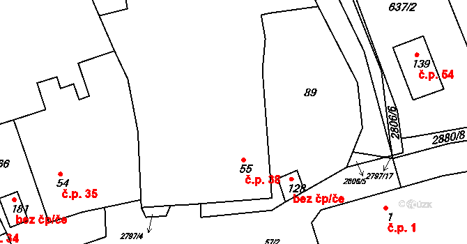 Panská Lhota 38, Brtnice na parcele st. 55 v KÚ Panská Lhota, Katastrální mapa