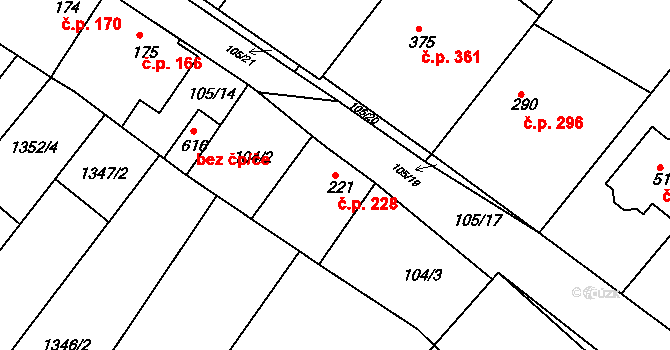 Zbraslav 228 na parcele st. 221 v KÚ Zbraslav na Moravě, Katastrální mapa