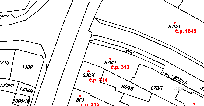 Dubňany 313 na parcele st. 879/1 v KÚ Dubňany, Katastrální mapa