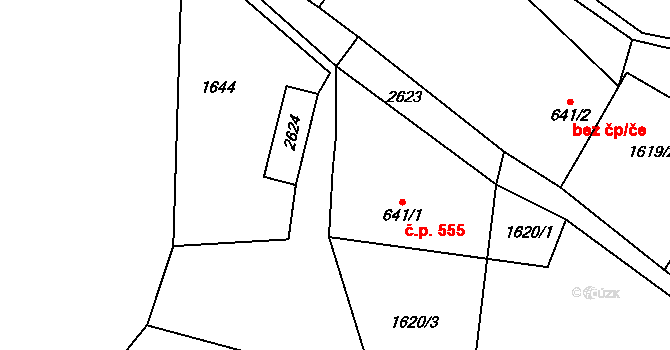 Polná 555 na parcele st. 641/1 v KÚ Polná, Katastrální mapa
