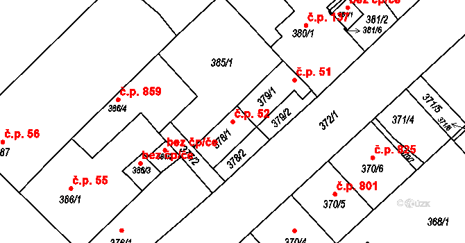 Chropyně 52 na parcele st. 378/1 v KÚ Chropyně, Katastrální mapa