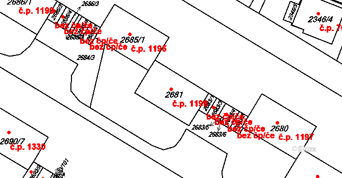 Slavkov u Brna 1196 na parcele st. 2681 v KÚ Slavkov u Brna, Katastrální mapa