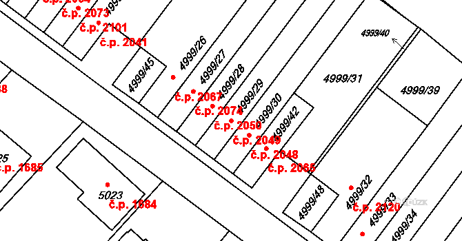 Pod Bezručovým vrchem 2049, Krnov na parcele st. 4999/29 v KÚ Krnov-Horní Předměstí, Katastrální mapa